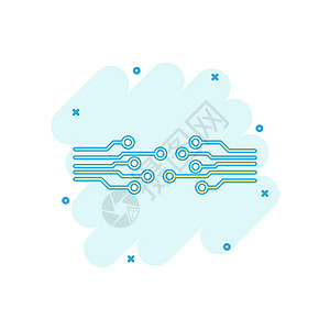 漫画风格的卡通彩色电路板图标 技术方案插图象形文字 微芯片标志飞溅的经营理念按钮木板网络创造力标签邮票徽章卡通片母板海豹图片
