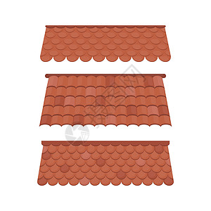 一套用于夏季别墅设计的屋顶 孤立在白色背景上的棕色瓦屋顶 卡通风格 向量图片