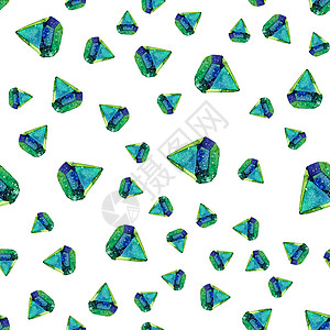 钻石壁纸钻石晶体的水彩插图无缝模式 纺织面料壁纸的打印 手工绘画 白色背景上的宝石 不寻常的现代华丽设计椭圆形蓝晶立方体石头蓝色墙纸水晶背景