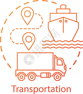 交通概念图标 海运和陆运 航线卡车 物流配送 货物交付理念细线插图 矢量隔离轮廓图 可编辑描边商品出口运输标识艺术服务后勤绘画路图片