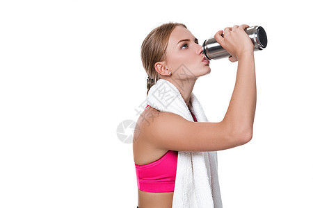 体操锻炼后疲劳的体育女青年妇女的肖像健身房训练活动女性运动身体运动装女孩毛巾女士图片