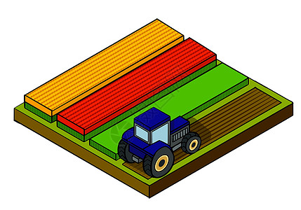 农业等距组成与农场运输和耕地与郁金香分离载体图案图片