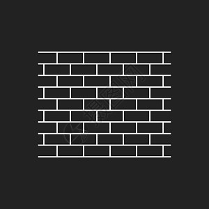 在黑色背景上孤立的平面样式的墙砖图标 线条样式的墙符号图乐器工具建筑学长方形材料瓦工创造力正方形水泥石头背景图片
