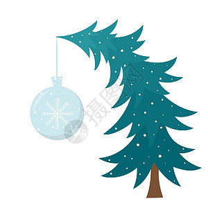 弯曲的斜杉树与圣诞图背景图片