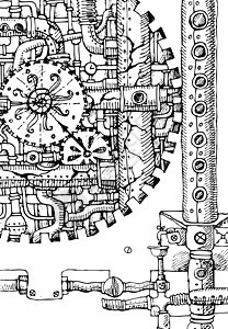 蒸汽朋克手绘机器技术机械古董魅力车轮齿轮商业样本引擎图片