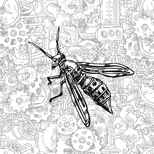机械昆虫 手绘美丽的矢量图技术海报卡通片金属插图动物齿轮机器蒸汽雕刻图片