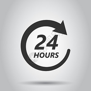 平面样式中的二十四小时时钟图标 白色背景上的 247 服务时间插图 全天候标志概念零售帮助送货商业圆形店铺手表顾客时候按钮图片