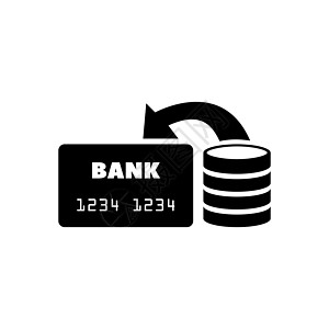信用卡充值汇款 平面矢量图标说明 白色背景上的简单黑色符号 用于 web 和移动 UI 元素的信用卡转移标志设计模板图片