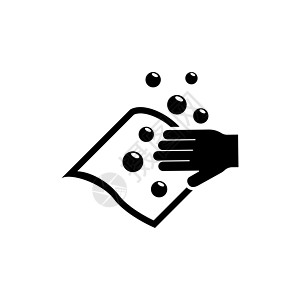 用和泡沫手擦拭 平面矢量图标说明 白色背景上的简单黑色符号 用于 web 和移动 UI 元素的手擦拭布湿擦拭标志设计模板图片