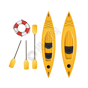 双桨单人和双人皮划艇 用于捕鱼和旅游的独木舟的顶视图 矢量 写实风格图片