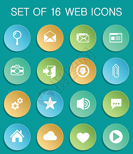 彩色圆形按钮上的用户界面 web 图标界面下载玩家喇叭齿轮窗户商业用户电话网站图片