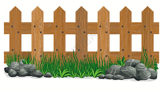 木栅栏石和草 孤立的花园围栏 韦克托图片