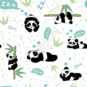 无缝睡觉的熊猫啪嗒声姿势婴儿野生动物卡通片平面乐趣纺织品微笑表情设计图片