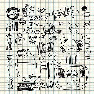 商业涂鸦金融会议方格报告财务电话进步电脑手绘绘画图片