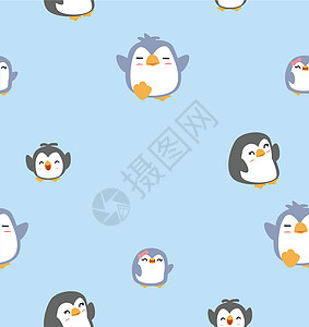 北极企鹅可爱的家庭企鹅无缝模式插画