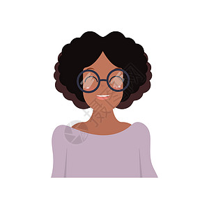 戴眼镜的非裔美国女孩 一个深皮肤可爱的女孩 黑卷发 木画风格 矢量插图 白种背景孤立无援温泉女性眼镜女王漫画发型沙龙化妆品头发卡图片
