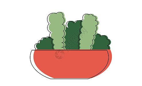 手绘多肉植物或仙人掌在锅里 图片的元素 彩色线条艺术 艺术设计元素 线性植物载体图片