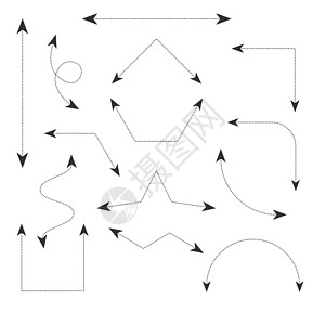 双箭头设置带有虚线可编辑笔划和可移动端点的图标 图表的几何箭头 在白色背景上孤立的股票矢量图插图草图顺时针涂鸦曲线折叠圆形网络指图片