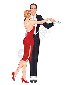 美丽的夫妇在装饰艺术风格跳探戈 二十多岁的复古时尚魅力男人和女人 矢量图  Flapper 20 年代风格 复古婚礼请柬模板酒吧图片
