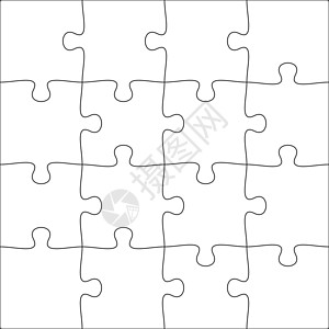4x4 拼图空白模板背景灯线 每一块都是单一的形状 它制作图案矢量图片