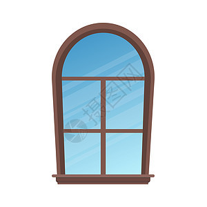 木质半圆形窗口 窗体以平坦的风格 孤立 矢量插图图片