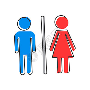 漫画风格的矢量卡通 WCtoilet 图标 男女厕所标志插图象形文字  WC 业务飞溅效果概念房间黑色白色男生卫生间女士卫生女性图片