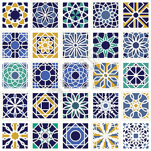 向量集的几何图案织物装饰餐巾装饰品风格建筑学墙纸正方形蕾丝马赛克图片