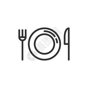 扁平风格的叉刀和盘子图标 孤立在白色背景上的餐厅矢量图解 晚餐经营理念餐具网络插图黑色厨房刀具用餐食物宴会勺子图片