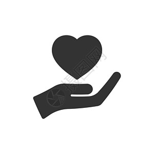扁平风格的心脏护理图标 白色孤立背景上的慈善矢量插图 爱在手经营理念志愿医院卫生志愿者购物保健援助帮助食物涂鸦图片