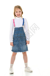 穿着短裙的小女孩青少年高腰蓝色女孩牛仔布高跟鞋冒充全身头发女士图片