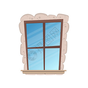 卡通风格的矩形窗口 石材覆层 用于游戏或建筑物的设计 孤立 向量图片