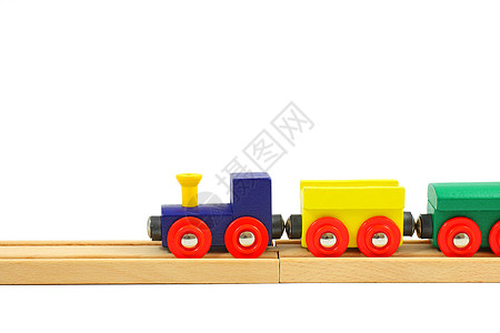 白色隔离的铁轨木制火车玩具幼儿园蓝色木头乐趣引擎孩子铁路车辆教育旅行图片