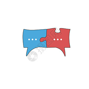 红色和蓝色聊天图标或语音气泡作为拼图 沟通过程是人与人之间的互动 演讲和理解 讨论 聆听 协议图标图片