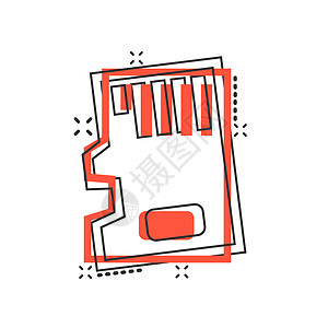 漫画风格的微型 SD 卡图标 白色孤立背景上的内存芯片矢量卡通插图 存储适配器业务概念飞溅效果框架微电路技术闪光卡通片科学尺寸安图片