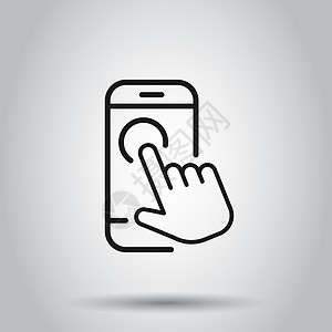手触摸平面样式中的智能手机图标 孤立背景上的电话手指矢量插图 游标触摸屏经营理念电子药片屏幕光标展示通讯器手势导航棕榈电脑图片