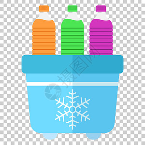 带有平面样式的水瓶图标的便携式冰箱 冷冻袋容器矢量插图在孤立的背景下 冰箱和苏打饮料的经营理念家具冷藏冷却器产品技术金属瓶子电气图片
