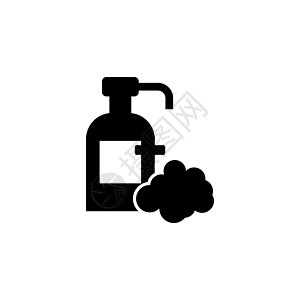液体洗手液瓶洗发水泡沫 平面矢量图标说明 白色背景上的简单黑色符号 用于 web 和移动 UI 元素的液体洗手液瓶洗发水泡沫标志图片