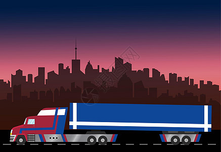 城市背景下的送货卡车 航运和货运货物的运输 它制作图案矢量货车营销运动船运出口纸板街道商业公司导游图片