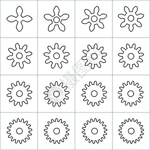机器线性齿轮集合齿轮组 齿数从四到十九 在白色背景上孤立的股票矢量图图片