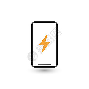 移动电源充电闪电电图标标志 智能手机电源充电符号 白色背景上的细线图标 矢量图背景图片
