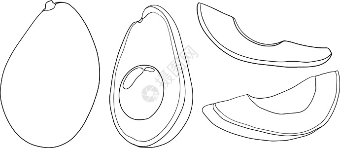 鳄梨图标 整个水果或蔬菜切成大种子的半片 健康饮食的食物 矢量着色页异国沙拉市场烹饪卡通片插图彩页绘画情调产品图片