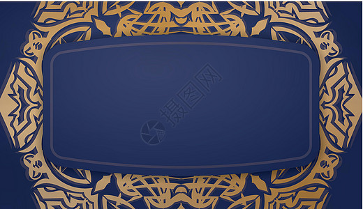 深蓝色横幅 有古金图案和您文本下的位置奢华蓝色花丝墙纸打印圆圈装饰品金子艺术海报图片