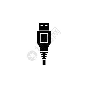 USB 电缆插头电源连接器 A 型 平面矢量图标说明 白色背景上的简单黑色符号 用于 web 和移动 UI 元素的 USB 电缆图片