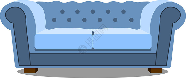 白色图标上的蓝色沙发 逼真的现代舒适沙发 平面设计矢量图图片