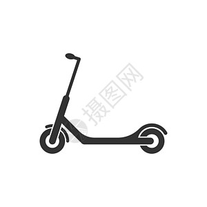 平面样式的电动滑板车图标 孤立在白色背景上的自行车矢量图解 运输经营理念孩子速度生态运动滚筒旅行训练标签黑色玩具图片