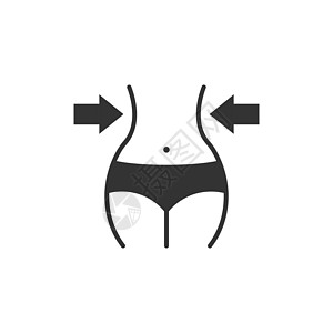 扁平风格的减肥图标 孤立在白色背景上的腹部矢量图解 运动腰部经营理念控制饮食锻炼数字磁带腰围损失身体女性测量图片