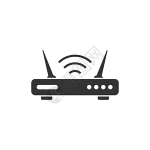 平面样式的 Wifi 路由器图标 白色孤立背景上的宽带矢量插图 互联网连接经营理念信号电脑无线办公室网络数据网关电子技术天线图片