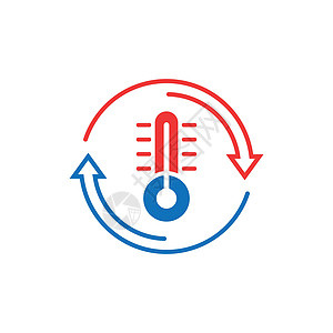 平面样式的温度计气候控制图标 白色孤立背景上的气象学平衡矢量图 冷热温度经营理念摄氏度服务护发素季节天气对流空气房子贮存分期付款图片