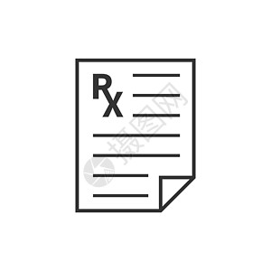 平面样式的处方图标  Rx 文档矢量插图在白色隔离背景上 纸业经营理念抗生素访问制药药店软垫写作疾病药物收据健康图片