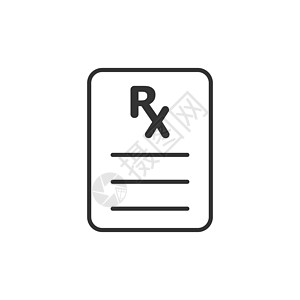 平面样式的处方图标  Rx 文档矢量插图在白色隔离背景上 纸业经营理念健康收据笔芯中心访问药品治愈保险制药药物图片